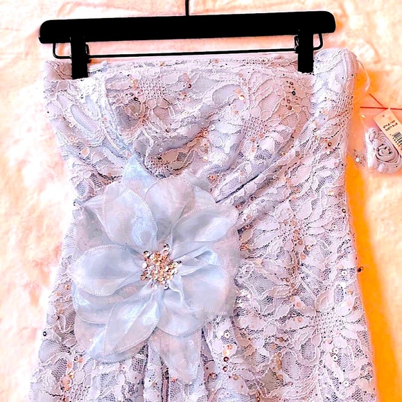 NWT- Pale Blue Sparkly and Lacy Mini Cocktail/Party Dress - Picture 2 of 16